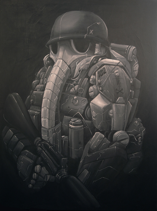 Military soldier army Gasmask World War II acrylic painting clogtwo singapore ink&clogstudio