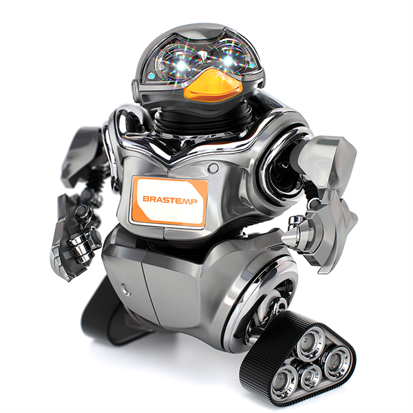 chrome funny metallic penguin photorealistic robot