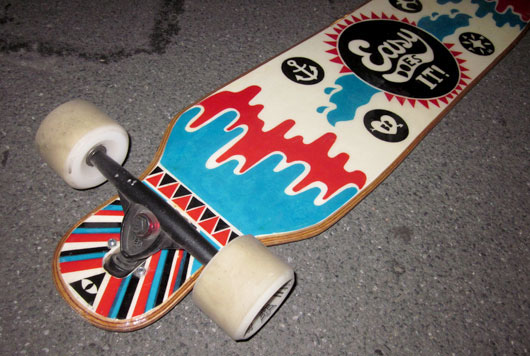 skateboard  longboard skate Selfmade DIY palms boat Ocean sunset Triangles pattern Nautic