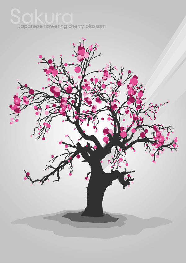 josh graphic graphics digital overton japanese art blossom abduzeedo Gaia minimalist vector circle Tree  grey pink red light ray rays sakura cherry flower flowering japan manga photoshop Illustrator