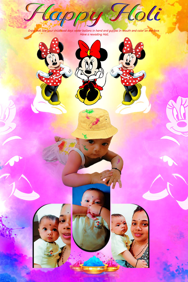 holi festival design photo editing Adobe Photoshop baby kids cartoon artwork Minnie Mouse