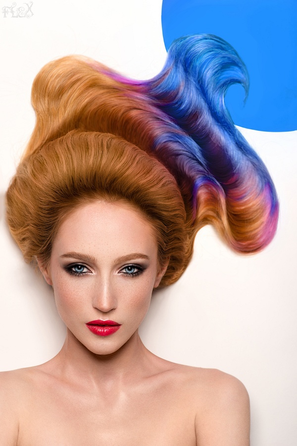 girl beauty Fashion  colorful blue purple hairstyle makeup portrait model