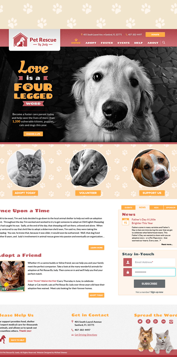 Pet rescue animal shelter vet non-profit dogs cats redesign Website paws puppy kitten