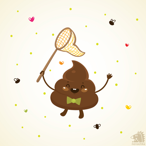 cartoon characters Turd POO Shit excrement feces Fly humor cute happy funny brown design kawaii