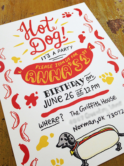 Invitation invite design dog hot dog Handlettering lettering Birthday invite