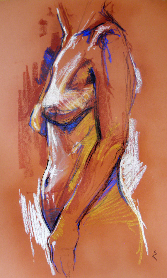 nude woman act figure abstract ink pastel paper gesture contemporary