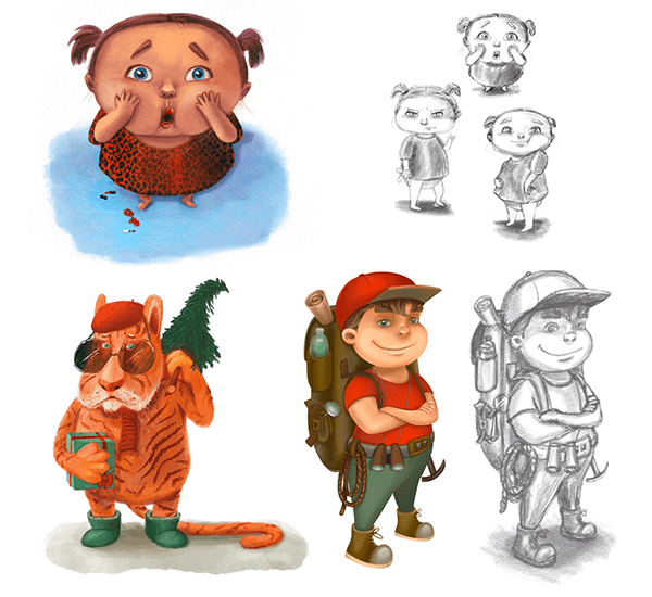 Children's illustration. Characters. Drawing technique