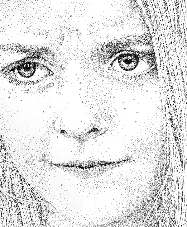 Pointillism stippling portrait black ink paper draw conceptual black and white dots art Realism Human Figure faces children nude