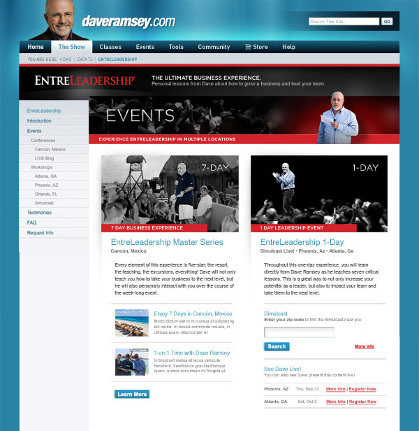 Dave Ramsey landing page Event live