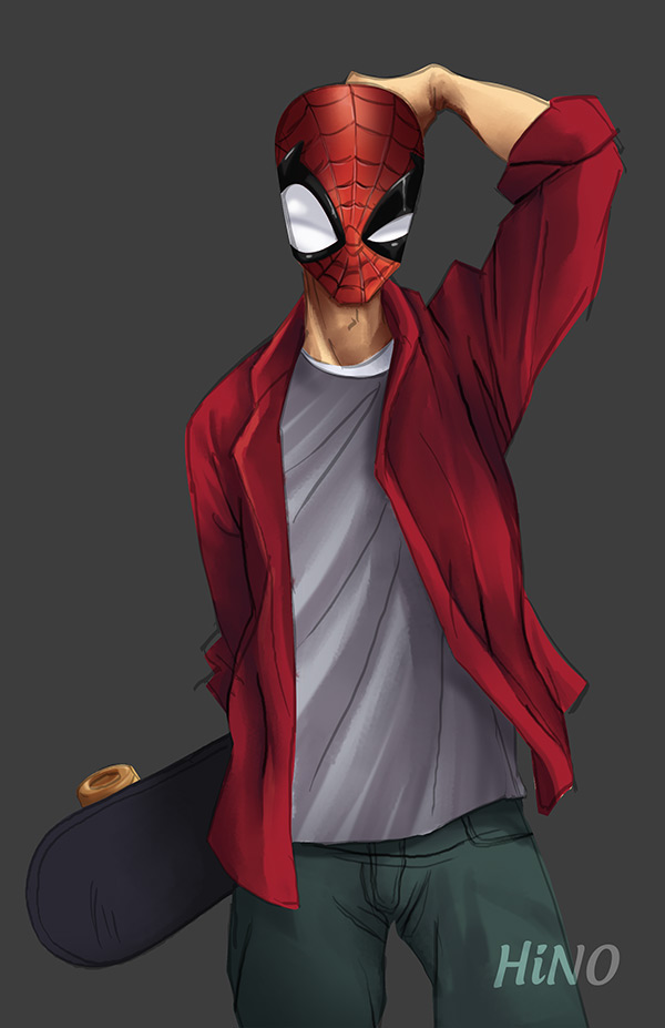 Fan Art spiderman spidey skate sketch match amazing Hino pose peter parker casual teen
