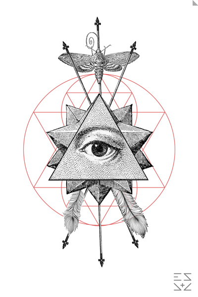 occult scull geometric line-drawing