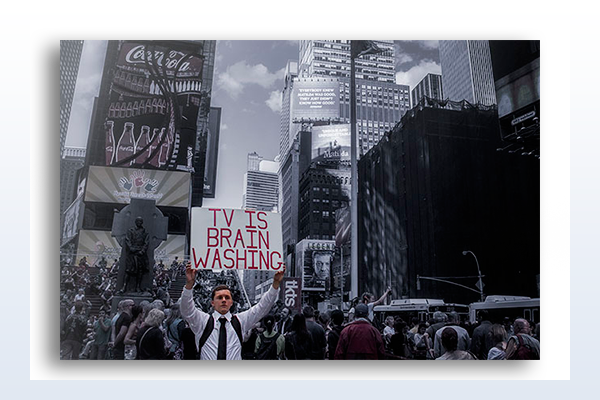 Daniel Collazos New Yor times square brainwash protest tv trash