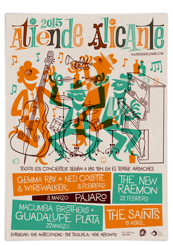 Retro poster cartel anúncio concierto concert jazz Retro musica diseño ilustracion
