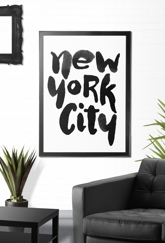 watercolor new york city wall art home decor Interior brush black handmade handdrawn Illustrator design home art art lettering poster