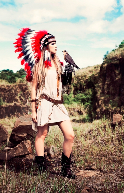 indian Apache feather model leather Outdoor editorial