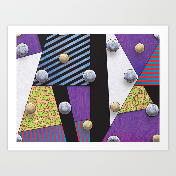 abstract geometric surreal composition lines orbs circles purple red blue silver gold