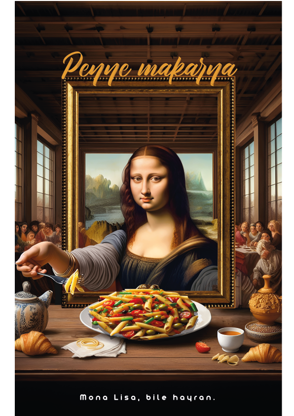 penne monaliza Afiş sanat portre yemek inovasyon İtalyan Mutfağı kultur yaratıcılık 