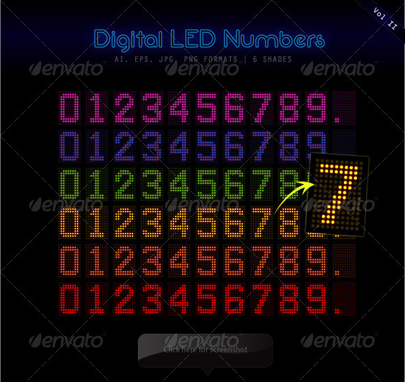 digital led numbers scoreboard Illustrator ai EPS professional lights graphicriver clock watch realistic