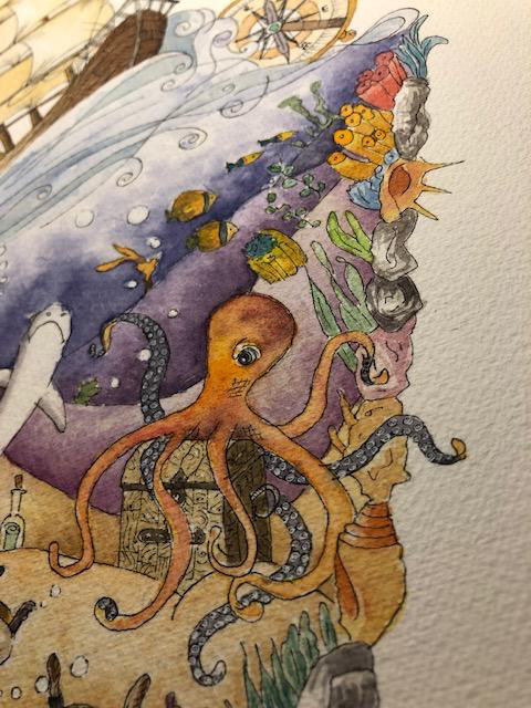 watercolors draw ILLUSTRATION  ink Drawing  art sea marine painting   colors