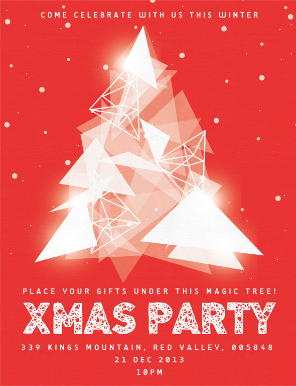 xmas Christmas flyer poster gifts santa party red Tree  Magic   triangle lights snow texture concept