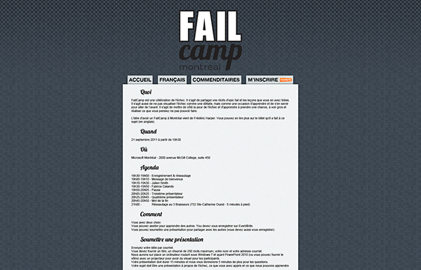 design  web design integration css HTML jquery fail fail camp montréal Event volunteer Bénévole