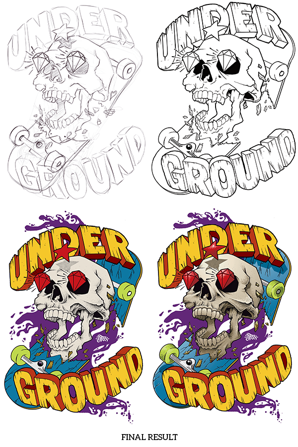 skull underground diamonds skate shirt design appereal colors detail dots Work  star digital lettering art
