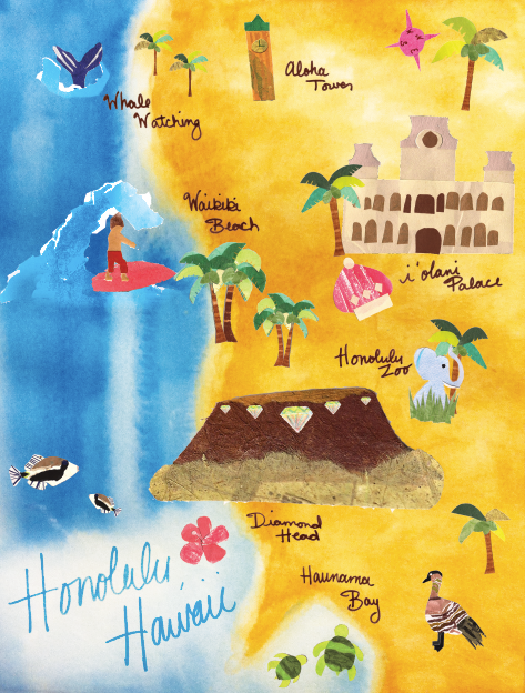 honolulu HAWAII collage watercolor