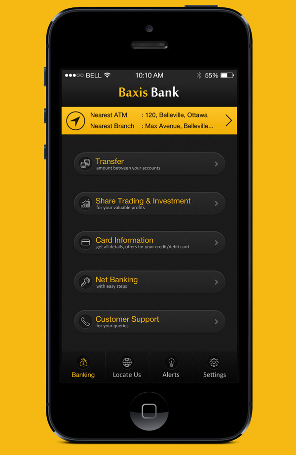 iphone mobile banking dark yellow graphics