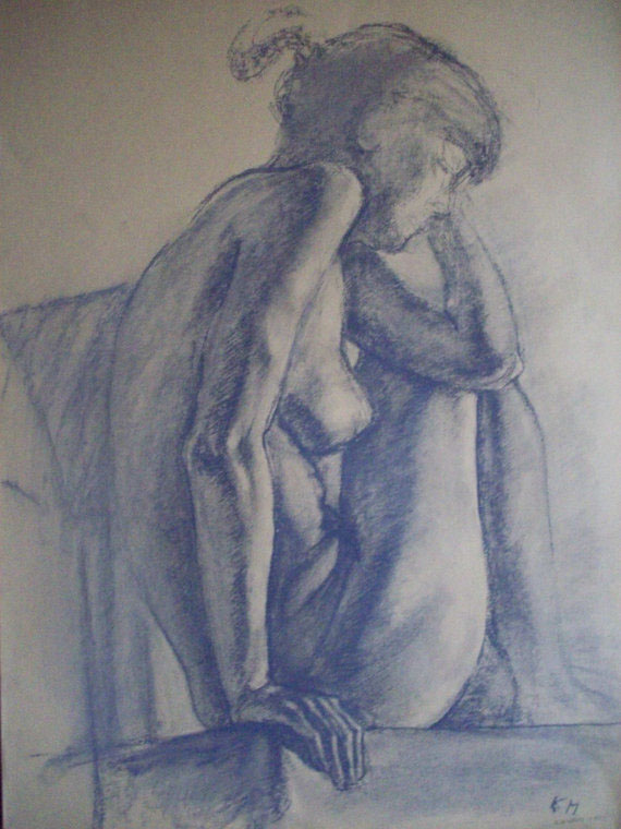 nude woman erotic pastel paper figure act girl fine art
