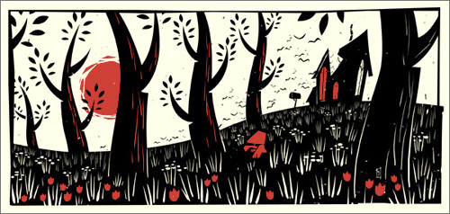 Adobe Portfolio woodcut illustratorsireland little red riding fairytale rotkäppchen Nature forest woods trees wolf folk inspire folk art