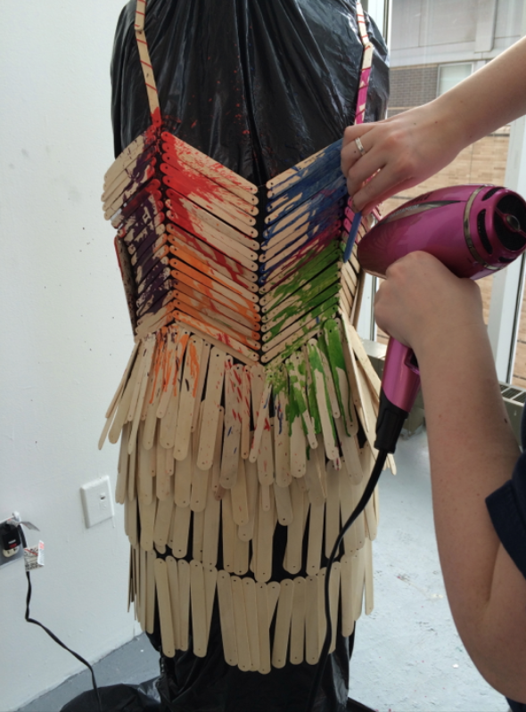 non textiles popsicle sticks  crayons sewing dress massart creative fashion