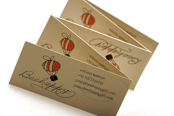 beehappy gift identity logo print graphic letterhead envelope business card invite Stationery orange bee Parachute type font Script