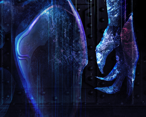 Halo Elite zealot hero complex energy sword peter gutierrez graphic black alien monster energy purple