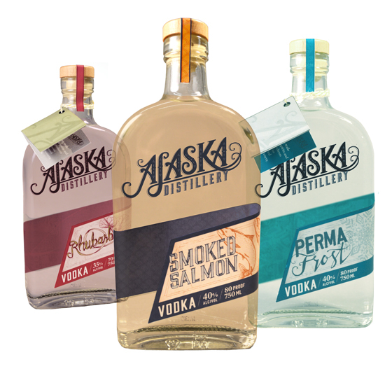 Alaska Distillery Vodka Alaska HAND LETTERING smoked salmon permafrost rhubarb Wasilla logo Logo Design distillery branding Spirits