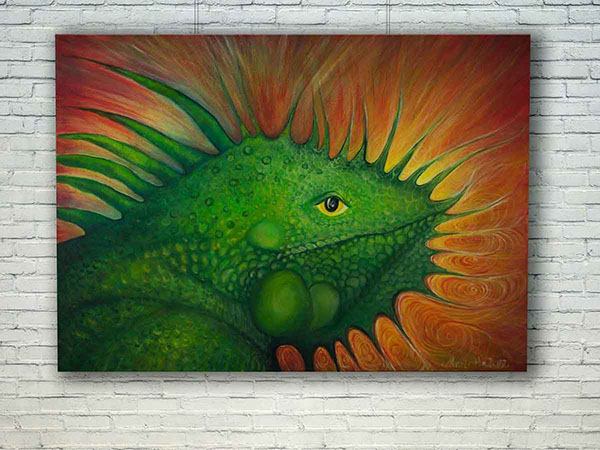 oil acrylic piglet wild sow Nature animal iguana TIT camille pig clover happy art home decoration