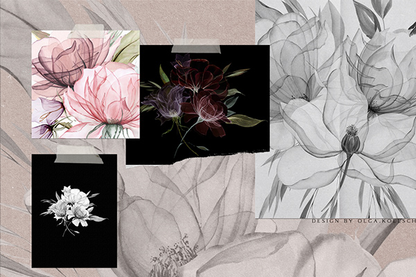 X-ray flowers illustration. Wall-art concept
