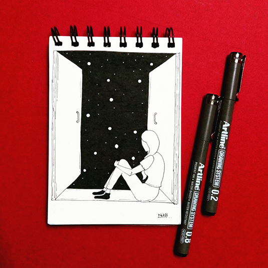 inktober ILLUSTRATION  doodle sketch creative Project Space Series universe black and white handdrawn
