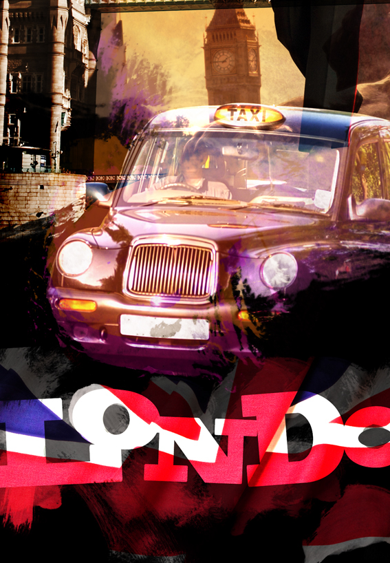 London t-shirt taxi cab bridge royal guard union jack photo composition collage