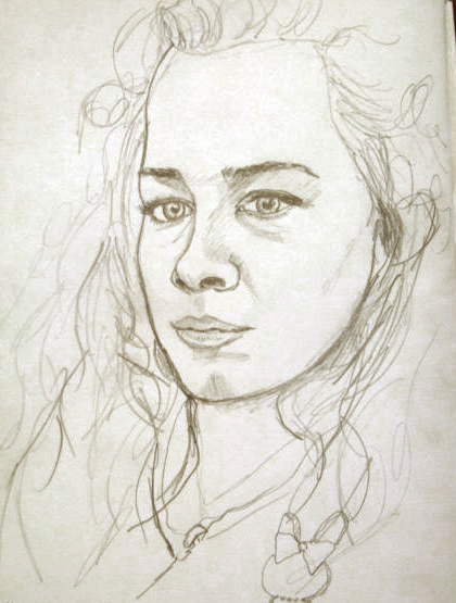 portraits faces pencil friends cigarette girl boy sketch