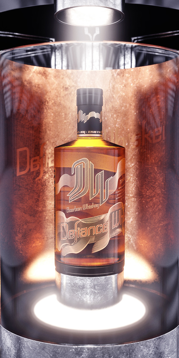 Whiskey defiance whiskey defiant spirits Label label design Youth brand fresh orange lifestyle artwork bourbon st. louis product copper bottle