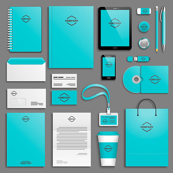 Corporate identity design template set. Mock-up package, tablet