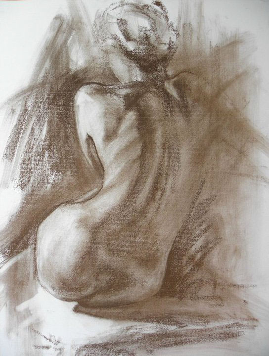 nude woman erotic pastel paper figure act girl fine art