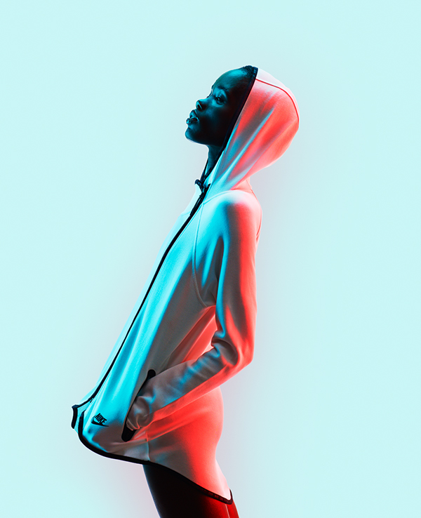 sport athlete hoodie color neon light shadow portrait portraits beauty dramatic