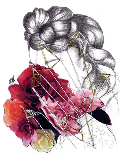collage  Hand draw Embroidery hair