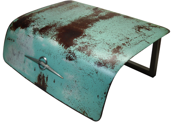 industrial  table  Car  recycled  reclaimed  repurposed  furniture  steel metal art patina vintage salvage Pontiac star chief