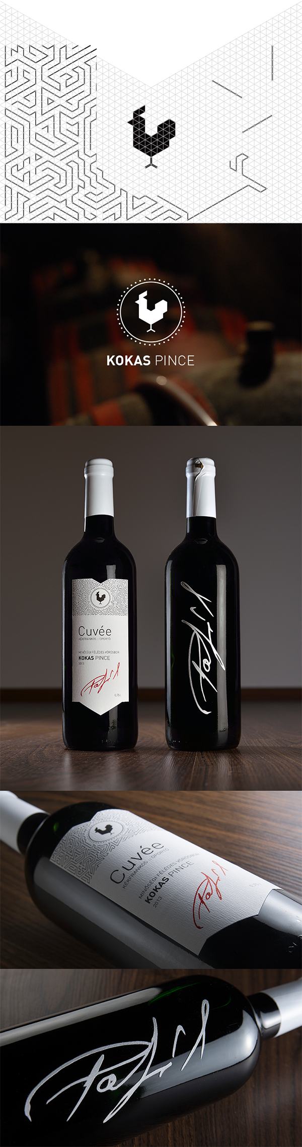 wine bottle geometric Label wine label structure line black & white signature