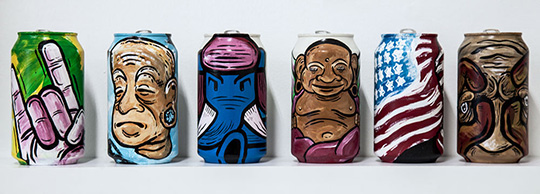 cans acrylic cartoon characters paint brush soda handmade recylcing