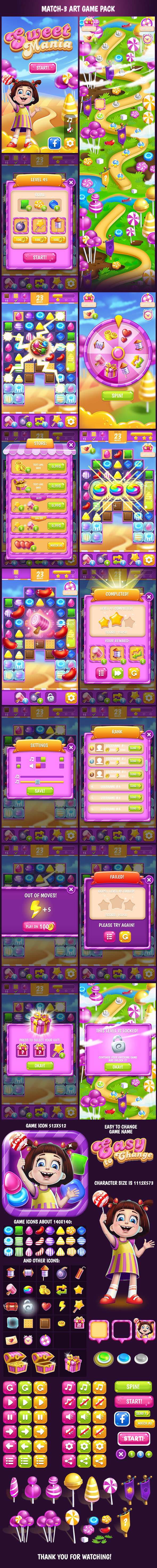 GUI match3 match-3 sweet game game android UI GUI game interface Candy Game