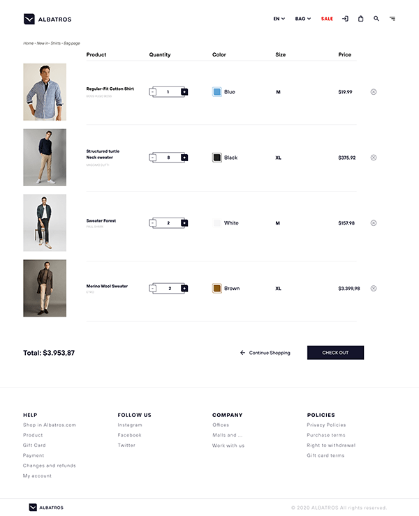 Albatros E-Commercial website design. UI/UX