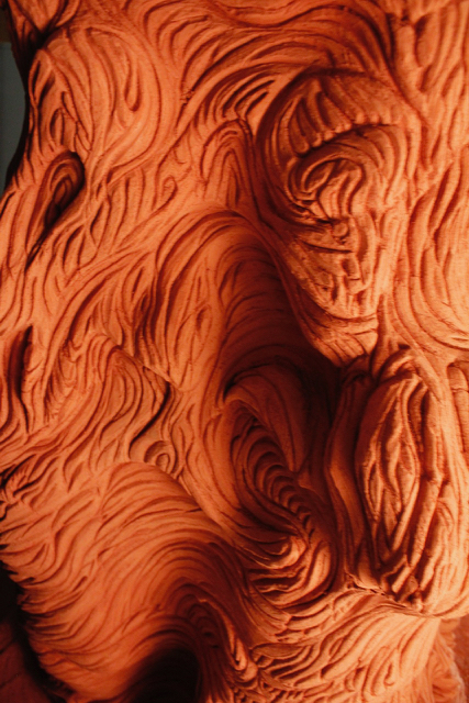 clay highfire work in progress sculpture red carving large scale handmade cincinnati Largescale